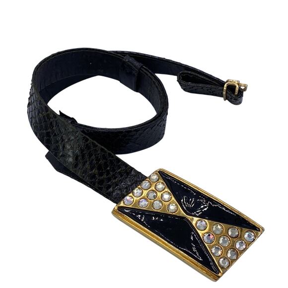 Alexis Kirk Vintage Women Black Crystal Buckle Genuine  display picture 3